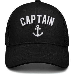 Unisex Dark Black Captain Embroidery Adjustable Classic Hunting Baseball Cap